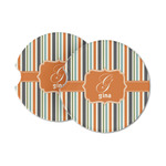 Orange & Blue Stripes Sandstone Car Coasters (Personalized)