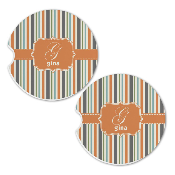 Orange & Blue Stripes Sandstone Car Coasters - Set of 2