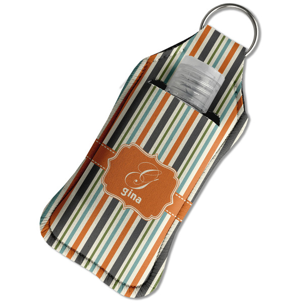 Orange & Blue Stripes Sanitizer Holder Keychain - Large in Case