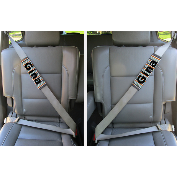 Orange & Blue Stripes Seat Belt Covers (Set of 2 - In the Car)