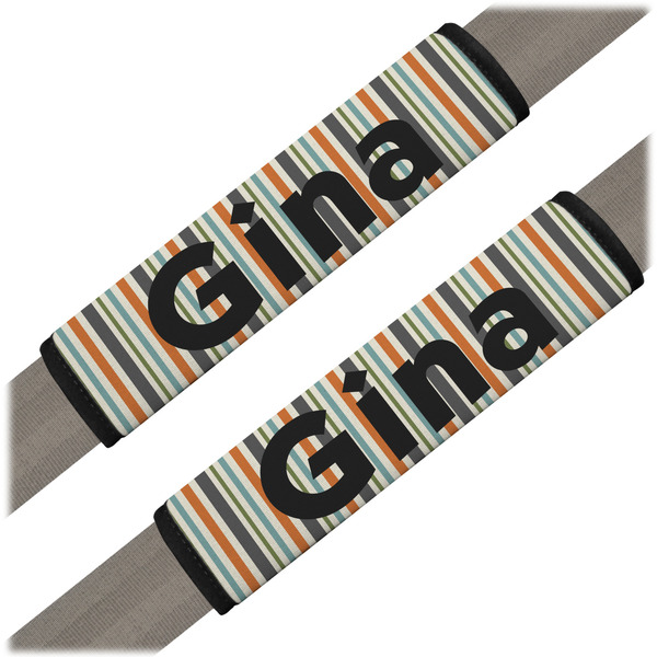 Custom Orange & Blue Stripes Seat Belt Covers (Set of 2) (Personalized)