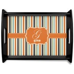 Orange & Blue Stripes Black Wooden Tray - Large (Personalized)