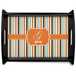 Orange & Blue Stripes Black Wooden Tray - Large (Personalized)