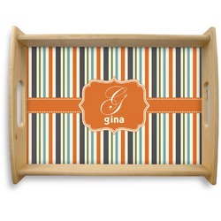 Orange & Blue Stripes Natural Wooden Tray - Large (Personalized)