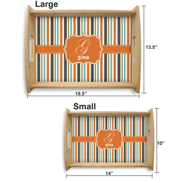 Orange & Blue Stripes Serving Tray Wood Sizes
