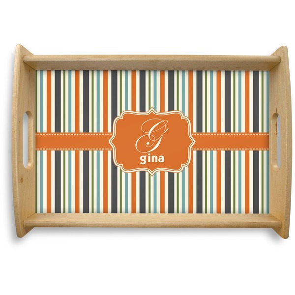Custom Orange & Blue Stripes Natural Wooden Tray - Small (Personalized)