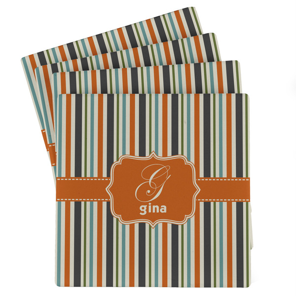 Custom Orange & Blue Stripes Absorbent Stone Coasters - Set of 4 (Personalized)