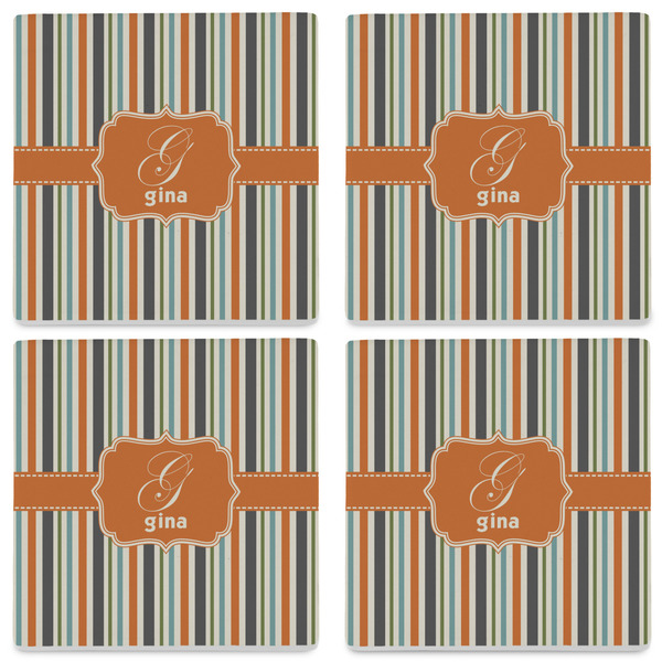 Orange & Blue Stripes Set of 4 Sandstone Coasters - See All 4 View