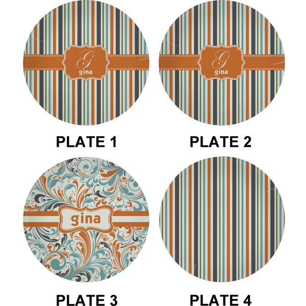 Orange & Blue Stripes Set of Appetizer / Dessert Plates (Approval)