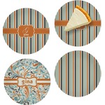 Orange & Blue Stripes Set of 4 Glass Appetizer / Dessert Plate 8" (Personalized)