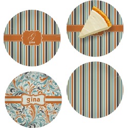 Orange & Blue Stripes Set of 4 Glass Appetizer / Dessert Plate 8" (Personalized)