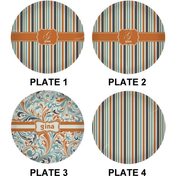 Orange & Blue Stripes Set of Lunch / Dinner Plates (Approval)