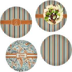 Orange & Blue Stripes Set of 4 Glass Lunch / Dinner Plate 10" (Personalized)