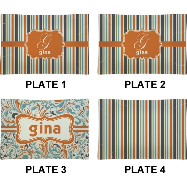 Orange & Blue Stripes Set of Rectangular Appetizer / Dessert Plates (Approval)
