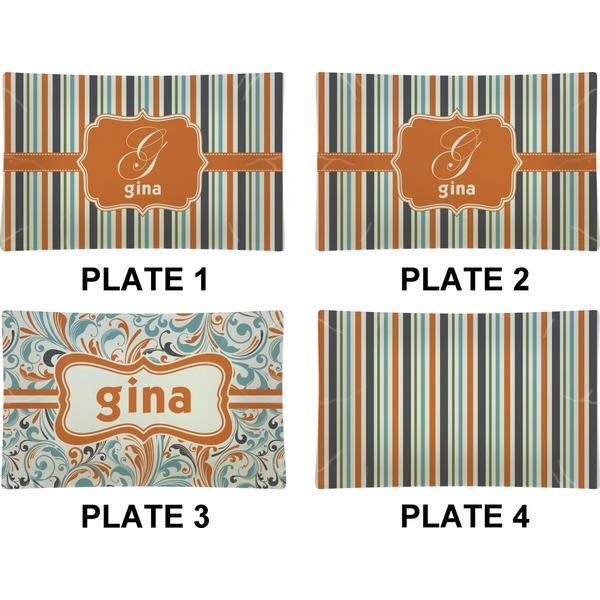 Orange & Blue Stripes Set of Rectangular Dinner Plates (Approval)