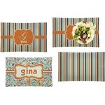 Orange & Blue Stripes Set of 4 Glass Rectangular Lunch / Dinner Plate (Personalized)