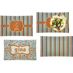 Orange & Blue Stripes Set of 4 Glass Rectangular Lunch / Dinner Plate (Personalized)