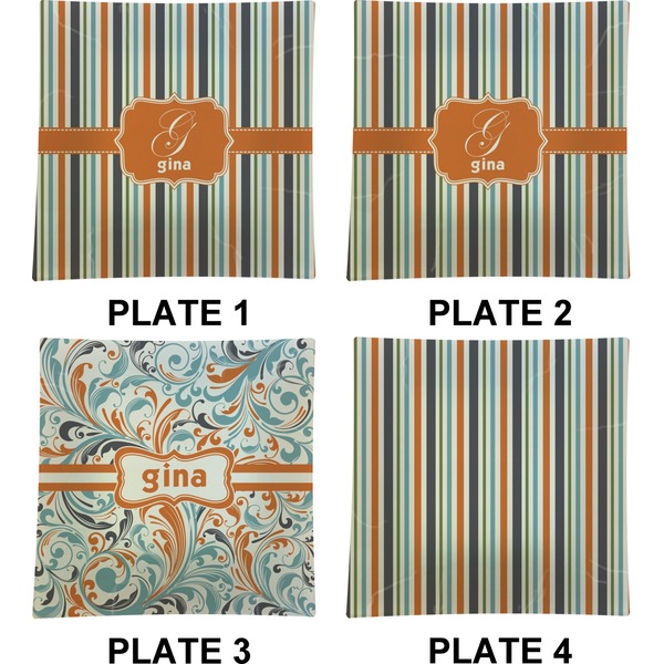 Orange & Blue Stripes Set of Square Dinner Plates (Approval)