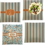 Orange & Blue Stripes Set of 4 Glass Square Lunch / Dinner Plate 9.5" (Personalized)