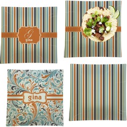 Orange & Blue Stripes Set of 4 Glass Square Lunch / Dinner Plate 9.5" (Personalized)