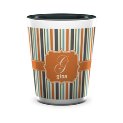 Orange & Blue Stripes Ceramic Shot Glass - 1.5 oz - Two Tone - Set of 4 (Personalized)