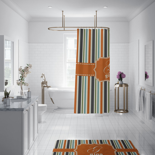 Orange & Blue Stripes Shower Curtain - 70"x83"