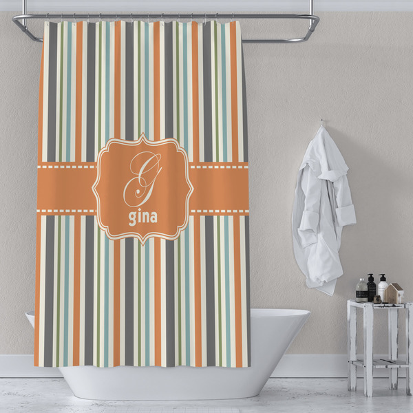 Orange & Blue Stripes Shower Curtain Lifestyle