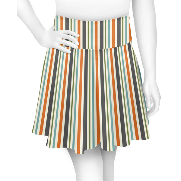 Custom Orange & Blue Stripes Skater Skirt - Medium