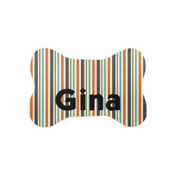Orange & Blue Stripes Bone Shaped Dog Food Mat (Small) (Personalized)