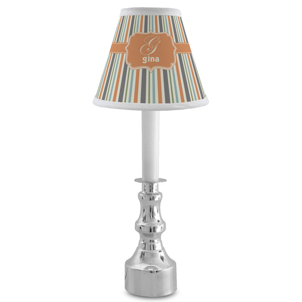 Orange & Blue Stripes Small Chandelier Lamp - LIFESTYLE (on candle stick)