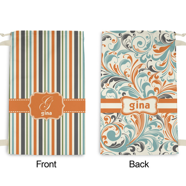 Orange & Blue Stripes Small Laundry Bag - Front & Back View