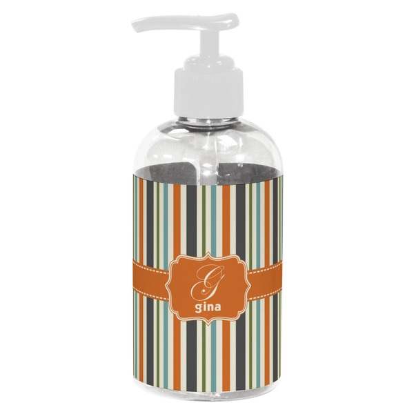 Custom Orange & Blue Stripes Plastic Soap / Lotion Dispenser (8 oz - Small - White) (Personalized)