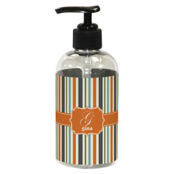 Orange & Blue Stripes Plastic Soap / Lotion Dispenser (8 oz - Small - Black) (Personalized)