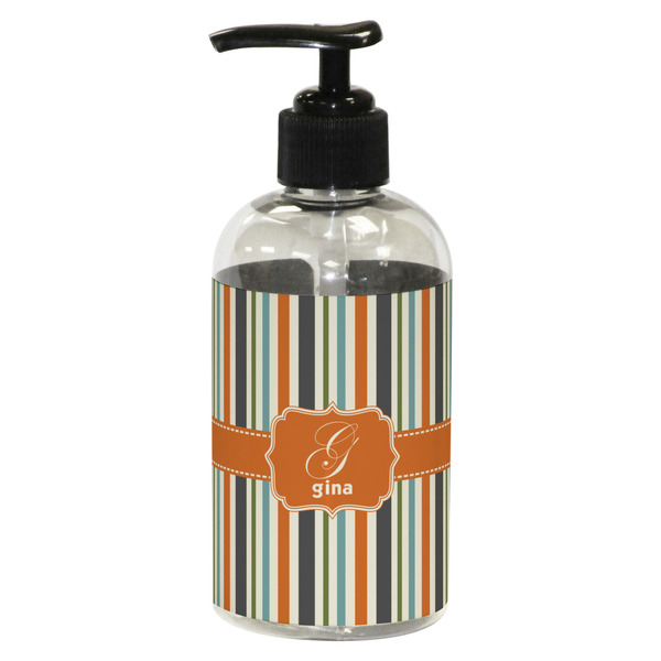 Custom Orange & Blue Stripes Plastic Soap / Lotion Dispenser (8 oz - Small - Black) (Personalized)
