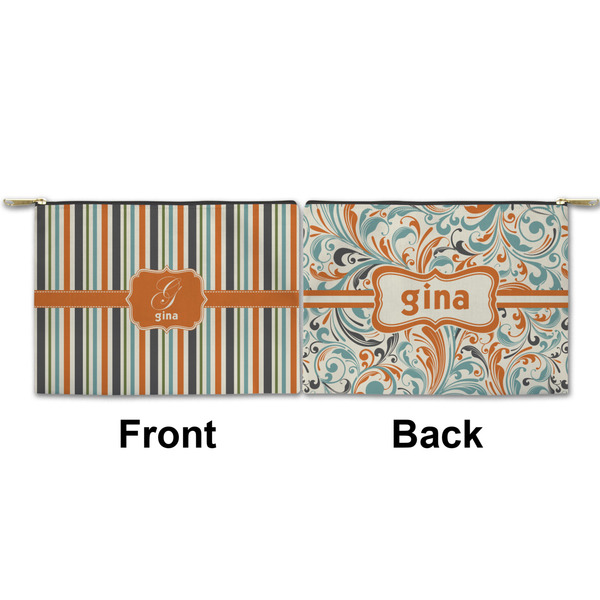 Orange & Blue Stripes Small Zipper Pouch Approval (Front and Back)