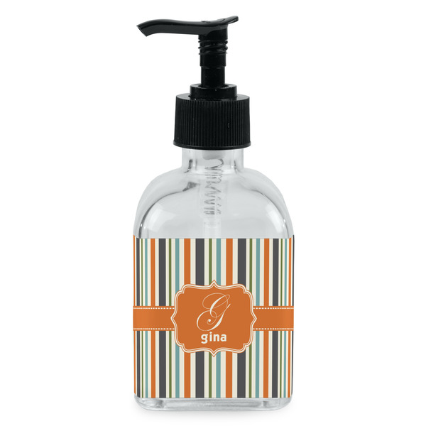 Custom Orange & Blue Stripes Glass Soap & Lotion Bottle - Single Bottle (Personalized)