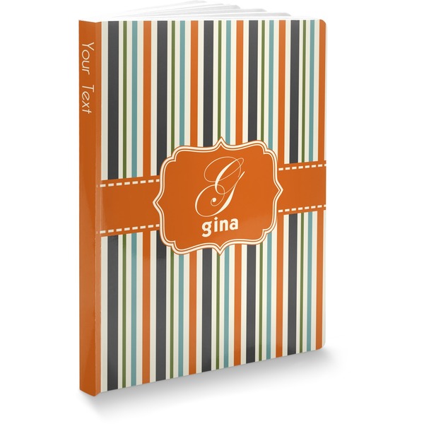 Custom Orange & Blue Stripes Softbound Notebook - 5.75" x 8" (Personalized)