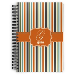 Orange & Blue Stripes Spiral Notebook - 7x10 w/ Name and Initial