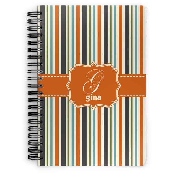 Custom Orange & Blue Stripes Spiral Notebook - 7x10 w/ Name and Initial