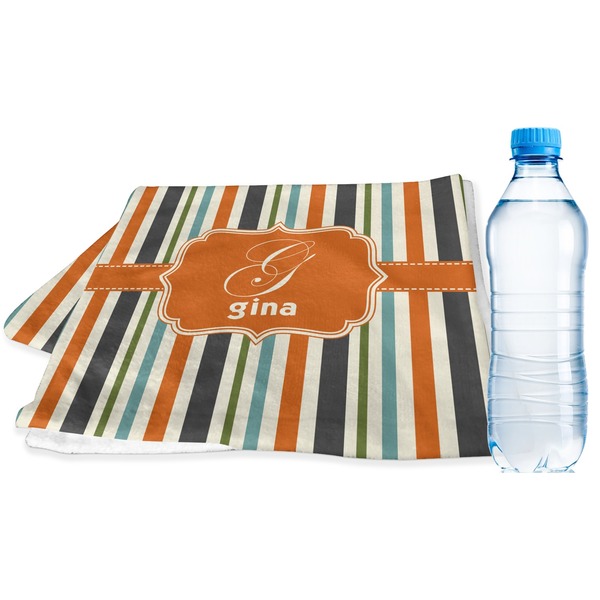 Custom Orange & Blue Stripes Sports & Fitness Towel (Personalized)
