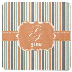 Orange & Blue Stripes Square Rubber Backed Coaster (Personalized)