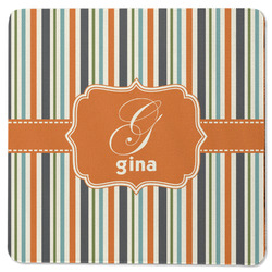 Orange & Blue Stripes Square Rubber Backed Coaster (Personalized)
