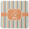Orange & Blue Stripes Square Rubber Backed Coaster (Personalized)