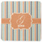 Orange & Blue Stripes Square Rubber Backed Coaster (Personalized)