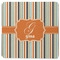 Orange & Blue Stripes Square Rubber Backed Coaster (Personalized)