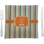 Orange & Blue Stripes Glass Square Lunch / Dinner Plate 9.5" (Personalized)