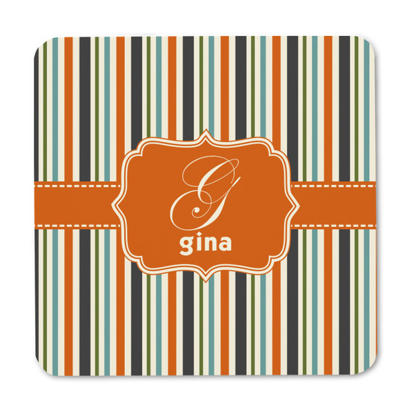 Orange & Blue Stripes Square Fridge Magnet - FRONT