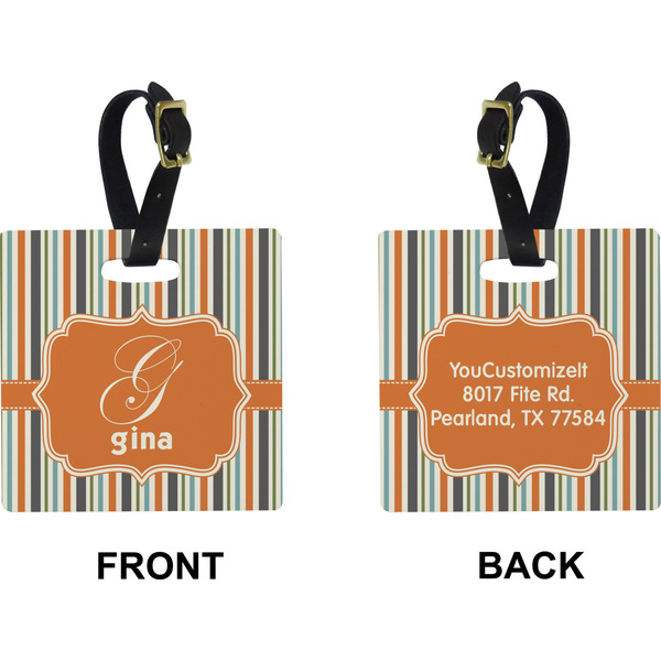 Orange & Blue Stripes Square Luggage Tag (Front + Back)