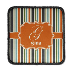 Orange & Blue Stripes Iron On Square Patch w/ Name and Initial