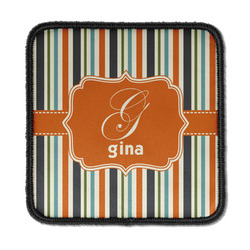Orange & Blue Stripes Iron On Square Patch w/ Name and Initial
